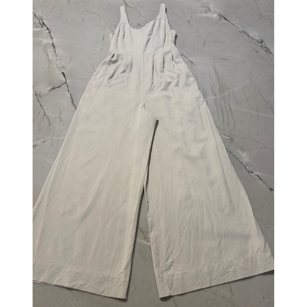 Madewell Drapey Twill Wide Leg Sleeveless Scoop Neck Jumpsuit Cream Beige Small